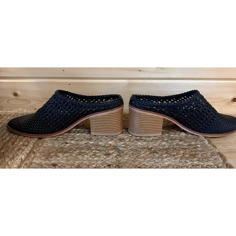 Time & True Mules Shoes Womens Size 9 Open Weave Stack Heel Clog Slides Black